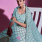 Rajwada Women Blue Georgette Embroidered Semi Stitched Lehenga With Unstitched Blouse