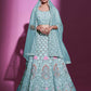 Rajwada Women Blue Georgette Embroidered Semi Stitched Lehenga With Unstitched Blouse