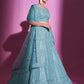 Rajwada Women Blue Net Embroidered Semi Stitched Lehenga With Unstitched Blouse