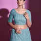 Rajwada Women Blue Net Embroidered Semi Stitched Lehenga With Unstitched Blouse