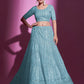 Rajwada Women Blue Net Embroidered Semi Stitched Lehenga With Unstitched Blouse