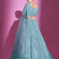 Rajwada Women Blue Net Embroidered Semi Stitched Lehenga With Unstitched Blouse