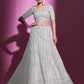 Rajwada Women White Net Embroidered Semi Stitched Lehenga With Unstitched Blouse