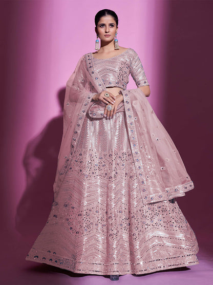 Rajwada Women Peach Silk Blend Embroidered Semi Stitched Lehenga With Unstitched Blouse