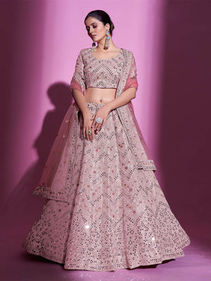 Rajwada Women Peach Silk Blend Embroidered Semi Stitched Lehenga With Unstitched Blouse