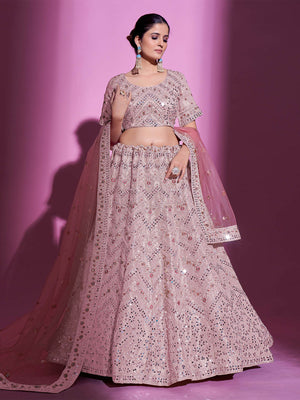 Rajwada Women Peach Silk Blend Embroidered Semi Stitched Lehenga With Unstitched Blouse