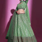 Rajwada Women Green Silk Blend Embroidered Semi Stitched Lehenga With Unstitched Blouse