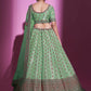 Rajwada Women Green Silk Blend Embroidered Semi Stitched Lehenga With Unstitched Blouse