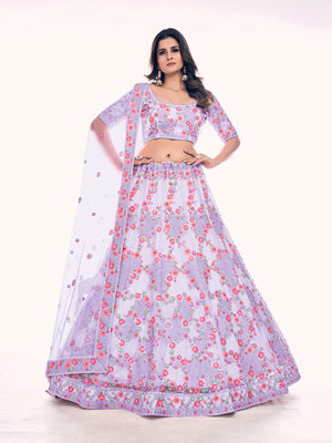 Rajwada Lavender Embroidered Soft Net Semi Stitched Lehenga With Blouse For Women