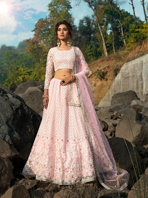 Rajwada Women Designer Pink Semi Stitched Lehenga With Unstitched Blouse