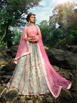 Rajwada Women Sea Green Stunning Semi Stitched Lehenga With  Unstitched Blouse