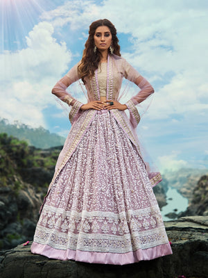 Rajwada Women Designer Purple Soft Net Semi Stitched Lehenga With Unstitched Blouse