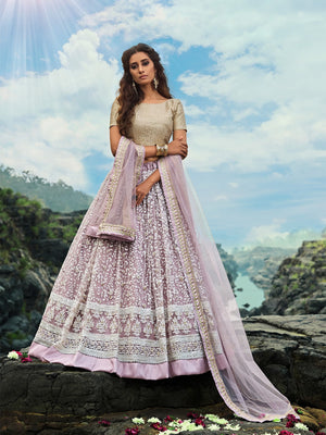Rajwada Women Designer Purple Soft Net Semi Stitched Lehenga With Unstitched Blouse