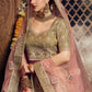 Rajwada Women Olive Embroidered Soft Net Semi Stitched Lehenga With Unstitched Blouse