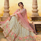 Rajwada Women White Embroidered Georgette Semi Stitched Lehenga With Unstitched Blouse