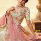 Rajwada Women White Embroidered Georgette Semi Stitched Lehenga With Unstitched Blouse