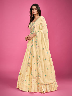 Rajwada Yellow Georgette Embroidered Stitched Gown With Dupatta For Women