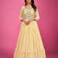 Rajwada Yellow Georgette Embroidered Stitched Gown With Dupatta For Women
