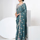 Rajwada Women Blue Organza Saree With Unstitched Blouse