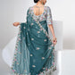 Rajwada Women Blue Organza Saree With Unstitched Blouse