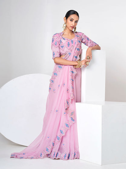 Rajwada Women Pink Organza Saree With Unstitched Blouse