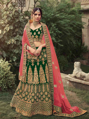 Rajwada Women Green Embroidered Semi Stitched Lehenga With Unstitched Blouse