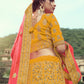 Rajwada Women Yellow Embroidered Semi Stitched Lehenga With Unstitched Blouse