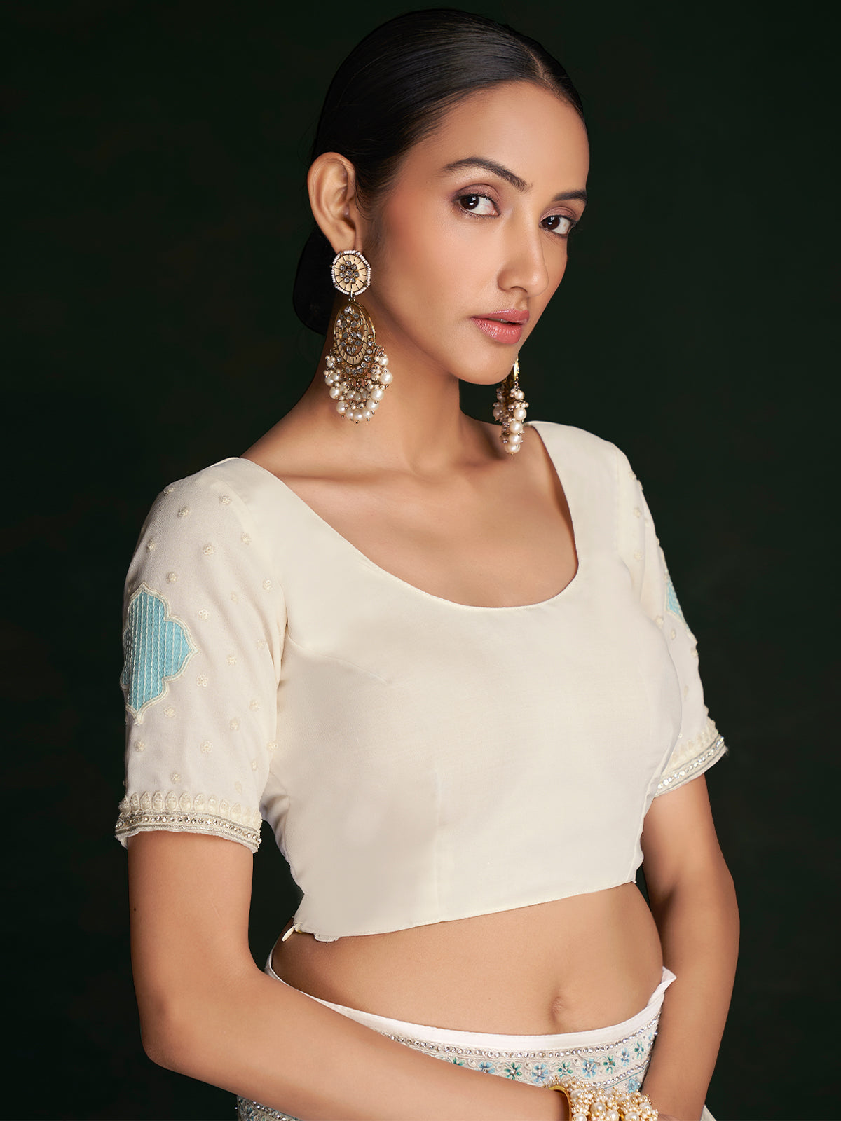 Rajwada - Classic White Georgette Embroidered Saree With Unstitched Blouse