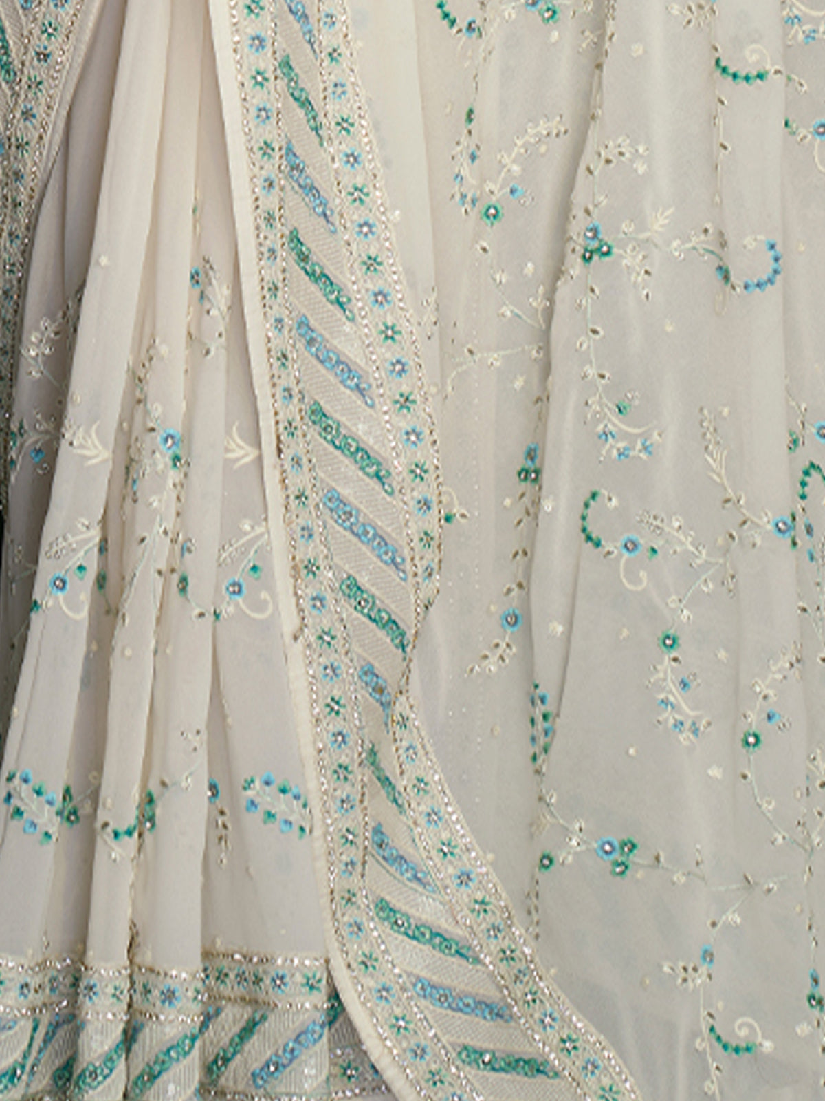 Rajwada - Classic White Georgette Embroidered Saree With Unstitched Blouse