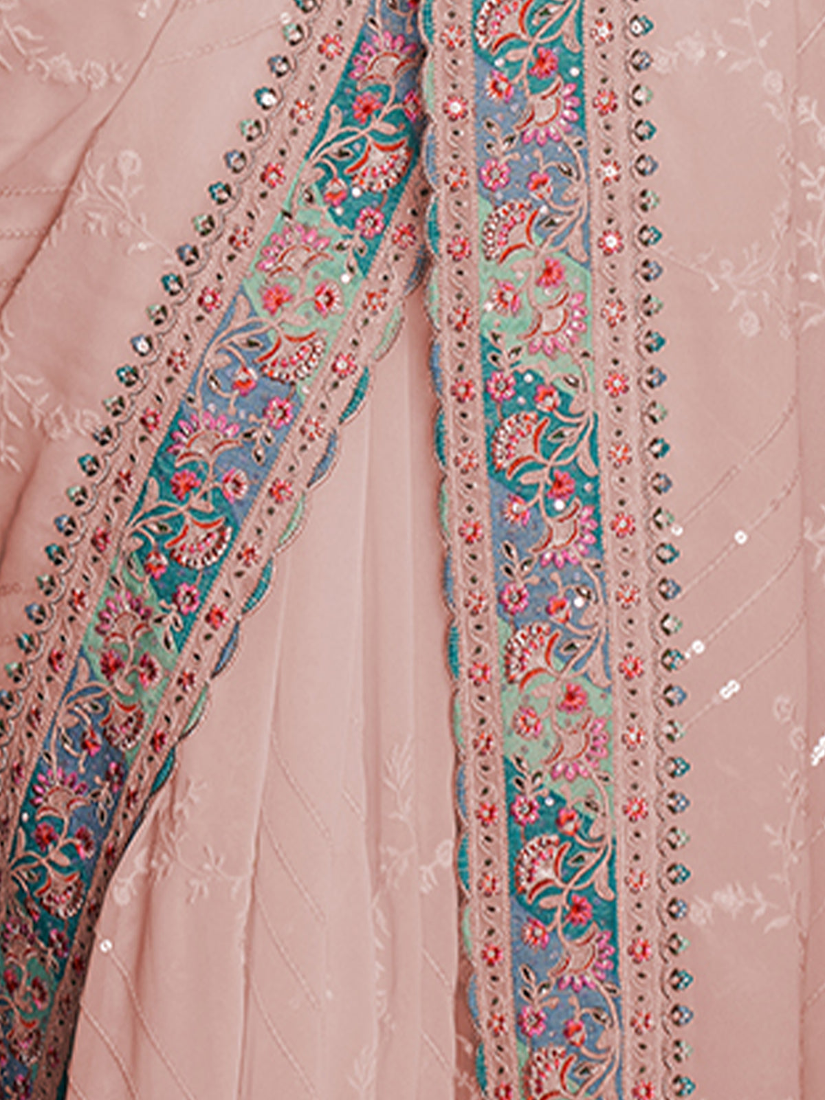 Rajwada - Beautiful Pink Georgette Embroidered Saree With Unstitched Blouse