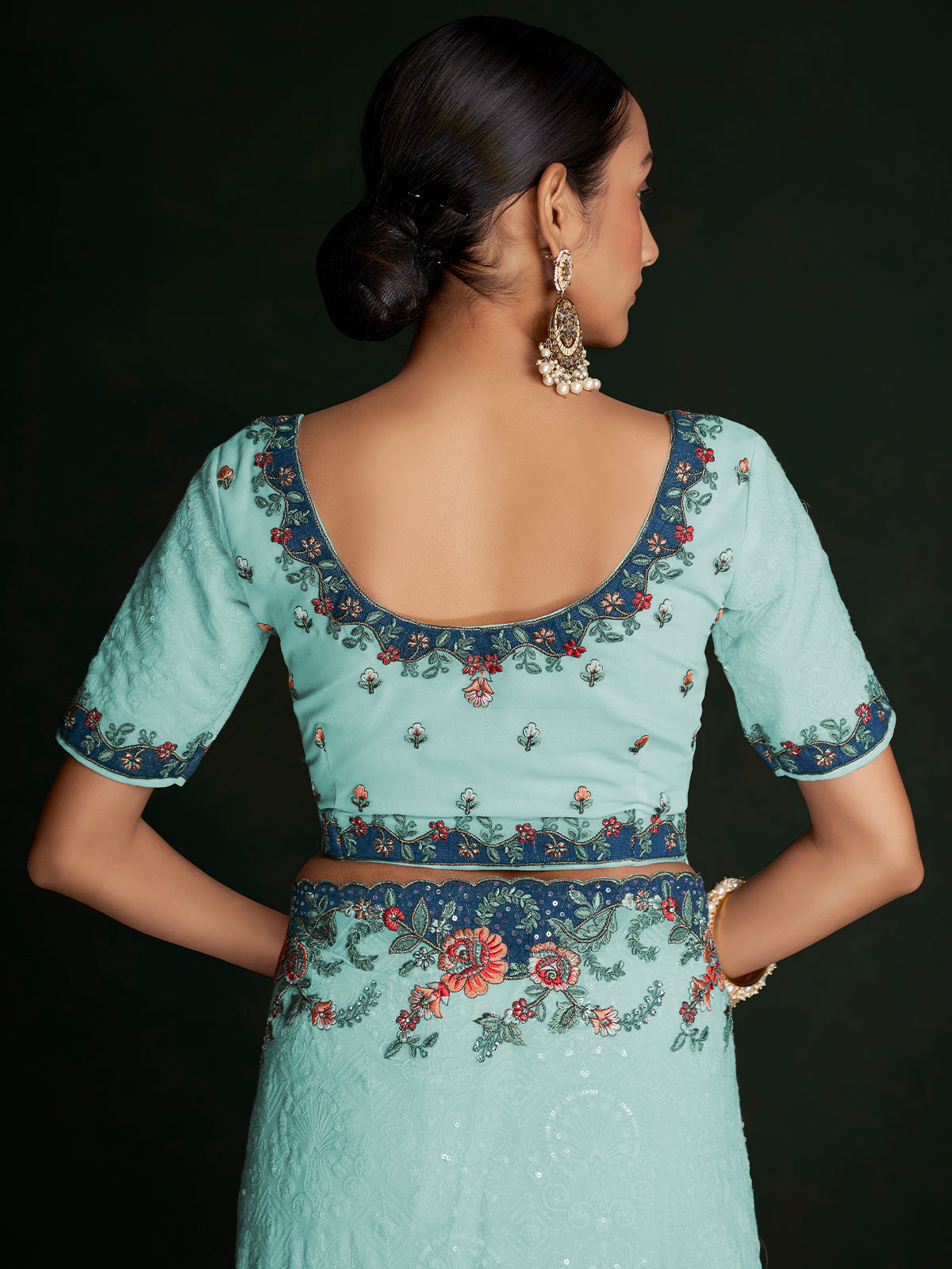 Rajwada - Modern Blue Georgette Embroidered Saree With Unstitched Blouse