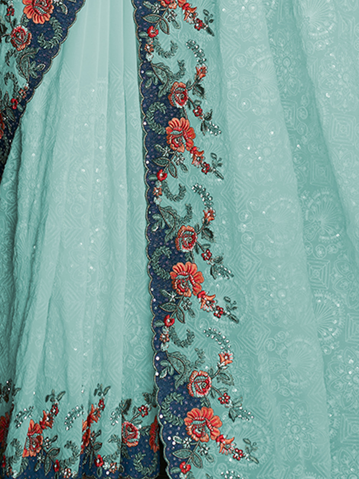 Rajwada - Modern Blue Georgette Embroidered Saree With Unstitched Blouse