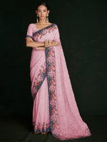 Rajwada - Classic Pink Georgette Embroidered Saree With Unstitched Blouse