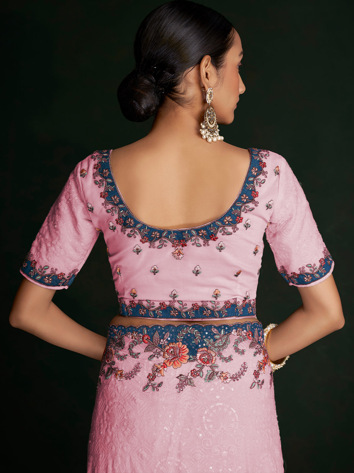 Rajwada - Classic Pink Georgette Embroidered Saree With Unstitched Blouse