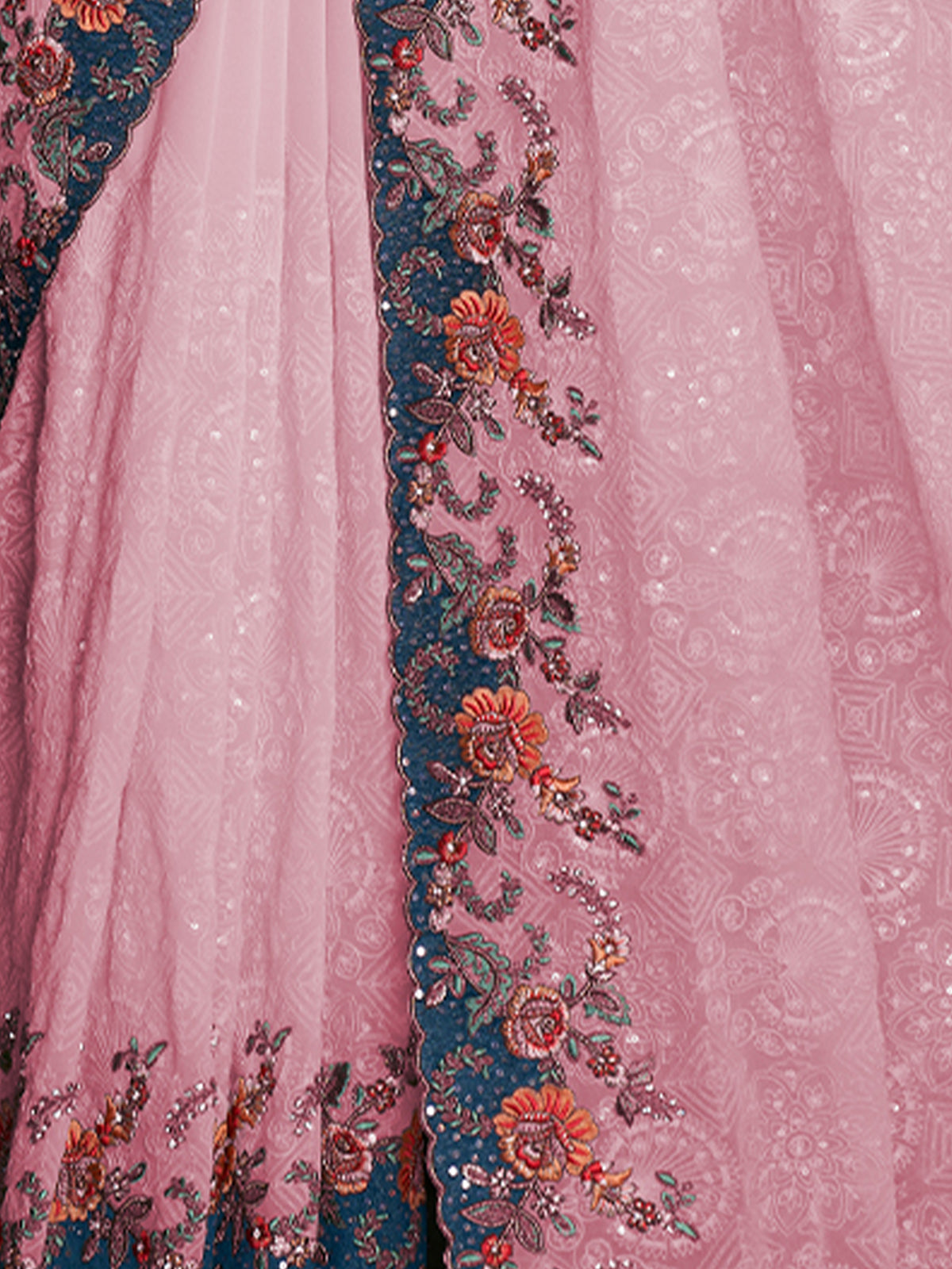 Rajwada - Classic Pink Georgette Embroidered Saree With Unstitched Blouse