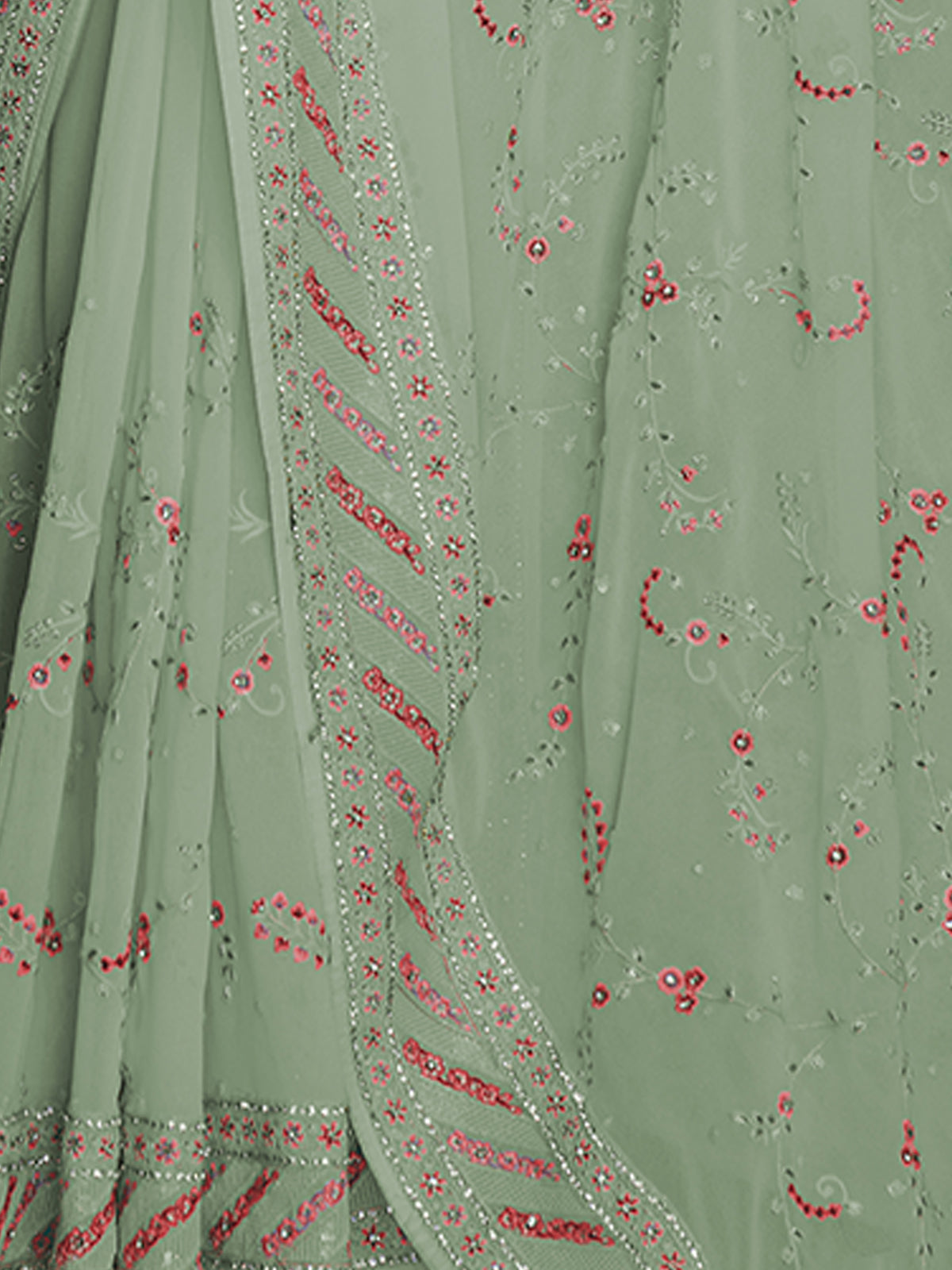 Rajwada - Designer Sea Green Georgette Embroidered Saree With Unstitched Blouse
