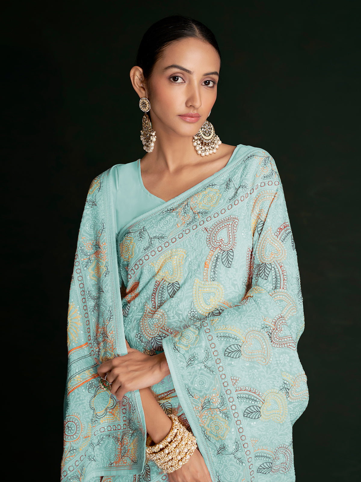 Rajwada - Beautiful Blue Georgette Embroidered Saree With Unstitched Blouse