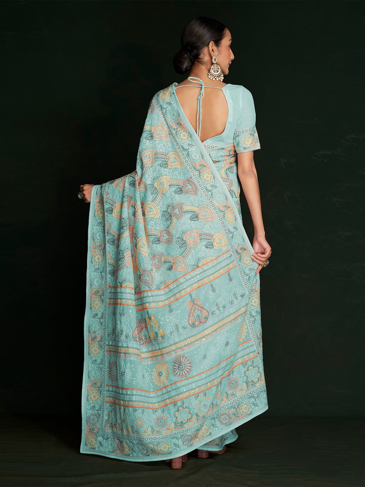 Rajwada - Beautiful Blue Georgette Embroidered Saree With Unstitched Blouse