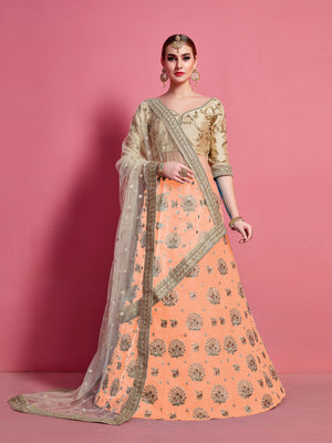 Rajwada Women Orange Embroidered Semi Stitched Lehenga With Unstitched Blouse