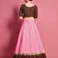 Rajwada Women Pink Embroidered Semi Stitched Lehenga With Unstitched Blouse