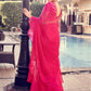 Rajwada Women Pink Organza Solid Saree With Blouse Piece