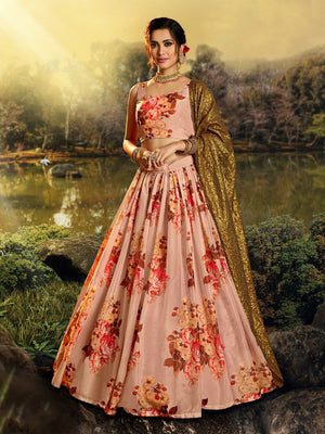 Rajwada Women Beautiful Peach Semi Stitched Lehenga With Unstitched Blouse