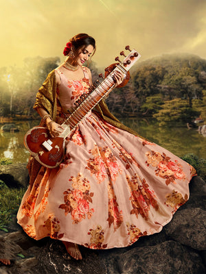 Rajwada Women Beautiful Peach Semi Stitched Lehenga With Unstitched Blouse