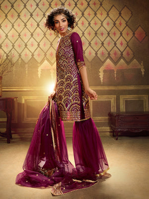 Rajwada Women Purple Designer Semi Stitched Kurta Set