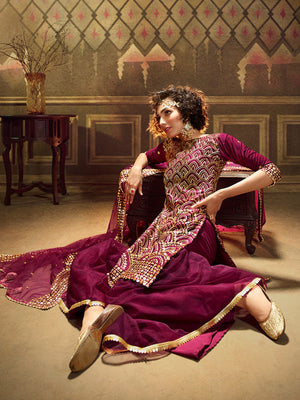 Rajwada Women Purple Designer Semi Stitched Kurta Set