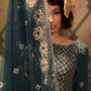 Rajwada Women Simple Teal Soft Net Semi Stitched Kurta Set