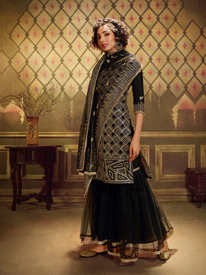 Rajwada Women Gorgeous Black Semi Stitched Kurta Set