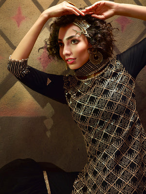 Rajwada Women Gorgeous Black Semi Stitched Kurta Set