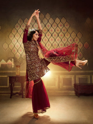 Rajwada Women Maroon Modern Semi Stitched Kurta Set