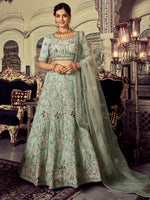 Rajwada - Classic Sea Green Georgette Embroidered Semi Stitched Lehenga With Unstitched Blouse